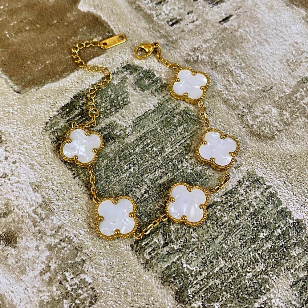 Alhambra Designer White Gold 4 Clover 5 Motif Bracelet